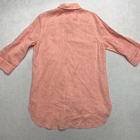 Chicos No Iron Tunic Shirt Women's 1 Salmon 3/4 Sleeve 100% Linen Blouse Dress - Picture 8 of 10